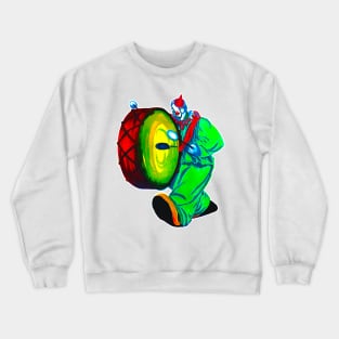 Green clown playing bass drum Crewneck Sweatshirt